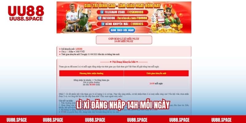 Lì xì đăng nhập 14h mỗi ngày