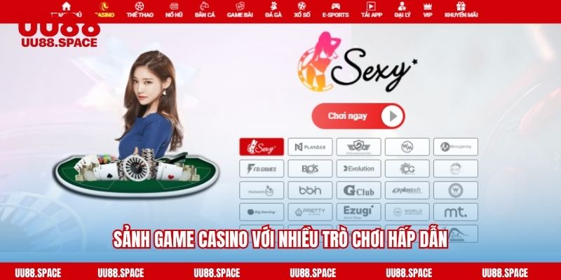 Sảnh game casino với nhiều trò chơi hấp dẫn