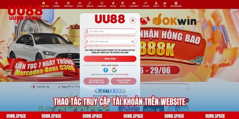 Thao tác truy cập tài khoản trên website