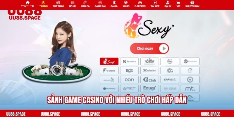 Sảnh game casino với nhiều trò chơi hấp dẫn